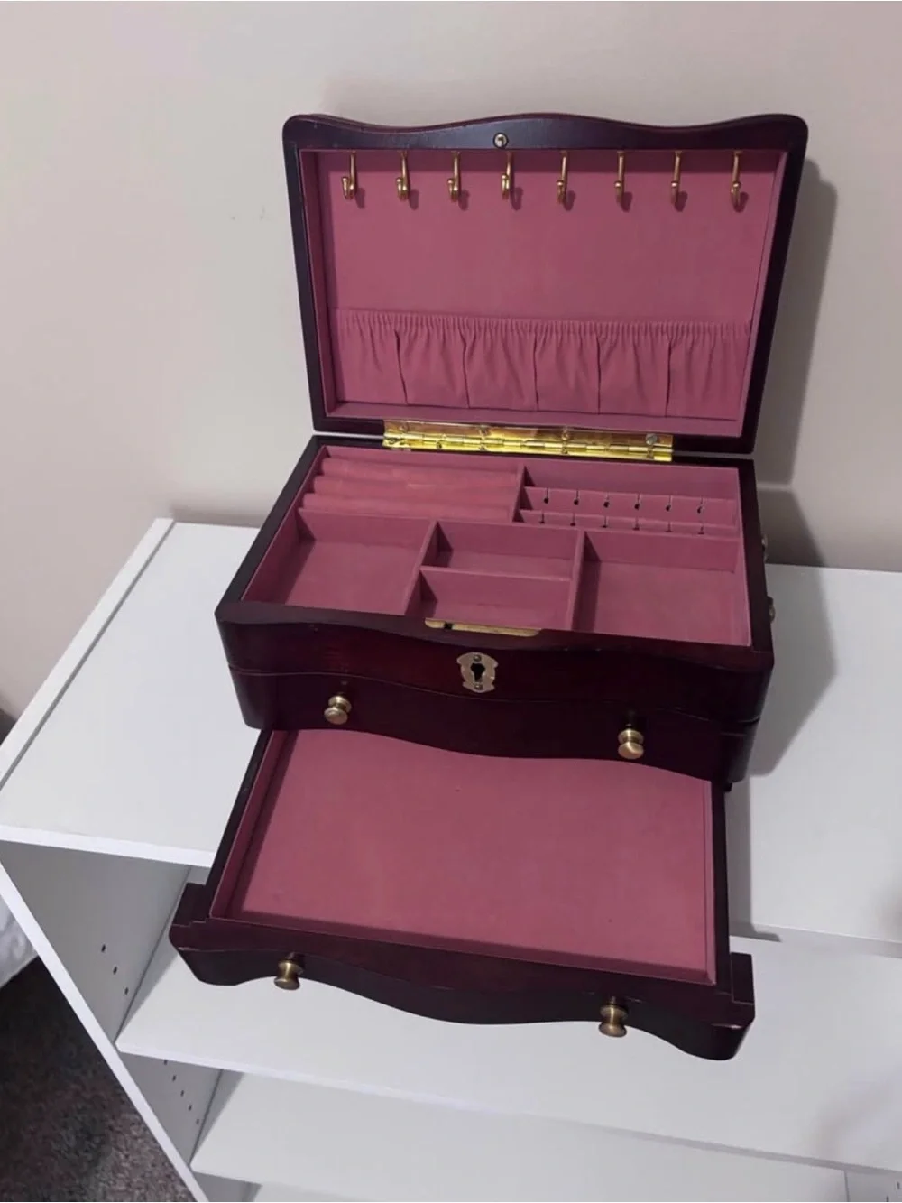 Classic Mahogany Jewelry Box with Brass Hardware